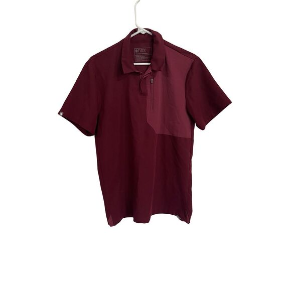 Figs Other - FIGS Technical Collection Mens Red Zip Pocket Techwear Polo Scrub Top Size Small
